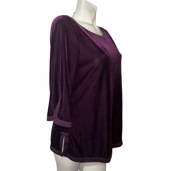 Soft Surroundings Top Women's Size PS Cranberry Wine Velvet 3/4 Sleeve Tunic - Picture 3 of 6